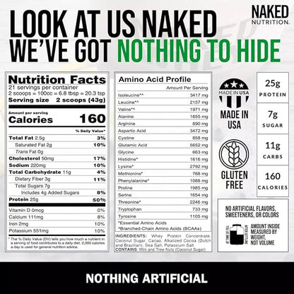 Naked Whey Double Chocolate Grass Fed Whey Protein Powder, No GMO, No Soy, and Gluten Free. Nothing Artificial, Aid Growth and Recovery - 21 Servings