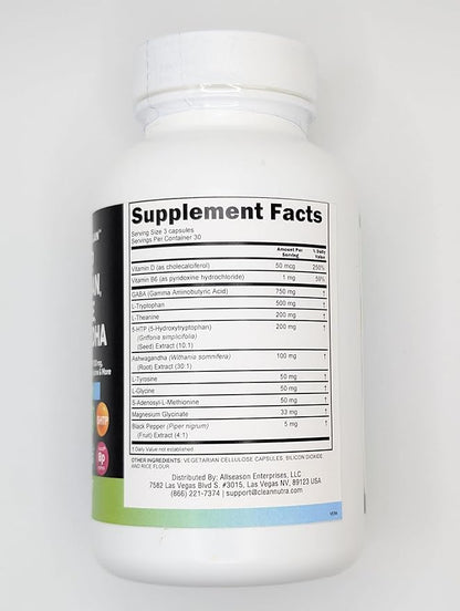 Clean Nutraceuticals GABA 5 HTP L Tryptophan L Theanine Ashwagandha SAM-e L-Glycine - Mood Support Vitamins for Women and Men with L-Tyrosine - 1 Pack