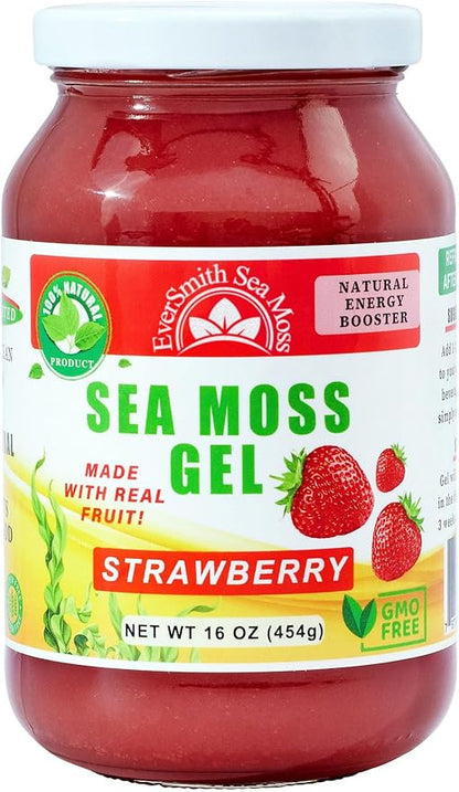 Wildcrafted Irish Sea Moss Gel | Made in USA | Rich in Vitamins & Minerals | Sea Moss Gel Raw | Nutritional Supplement | Strawberry (16 oz)