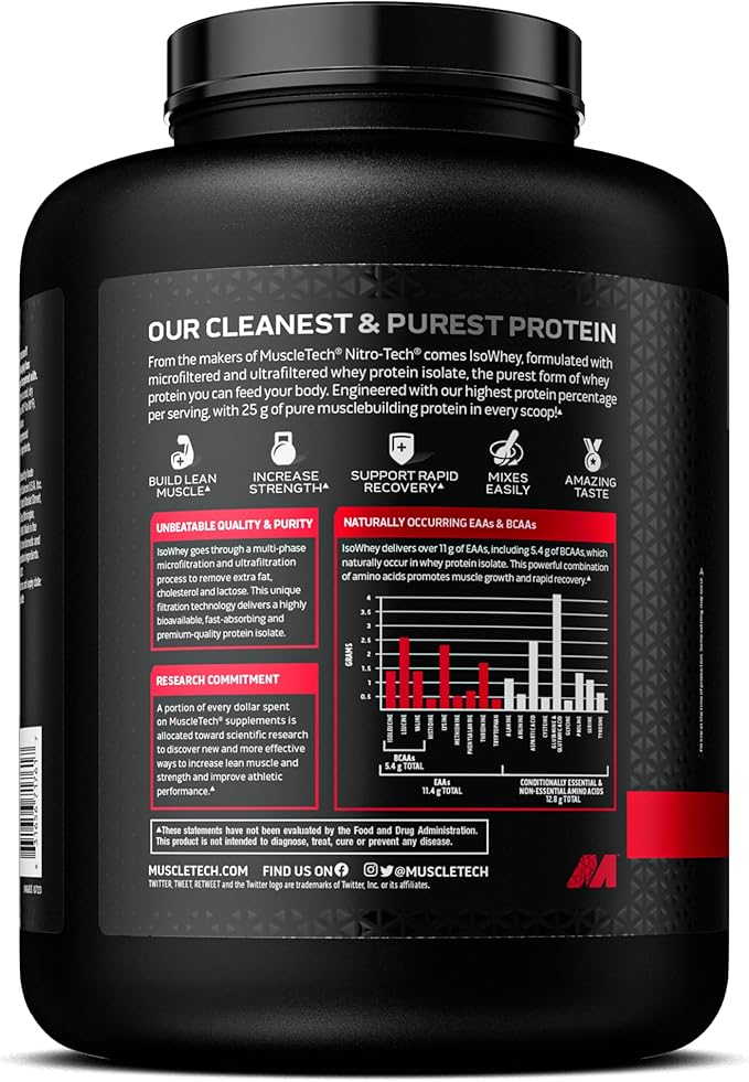 MuscleTech | IsoWhey | Whey Protein Isolate Powder| Muscle Builder for Men & Women | Post Workout Recovery Supplement | Vanilla | 5 lbs | 75 Servings