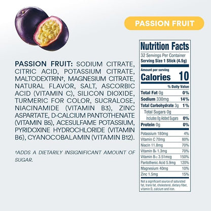 DripDrop Hydration - Zero Sugar Passion Fruit - Electrolyte Drink Mix Single Serve Hydration Powder Packets | Non-GMO, Gluten Free, Vegan | 32 Sticks