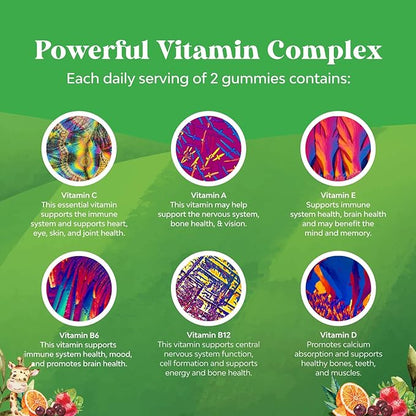 Plant Based Kids Multivitamin Gummies - Multivitamin for Kids Immunity Support Gummies with Vitamins A C D3 E B and Zinc Gelatin and Gluten Free Non-GMO Kids Vitamins Gummy Multivitamin Formula 90ct