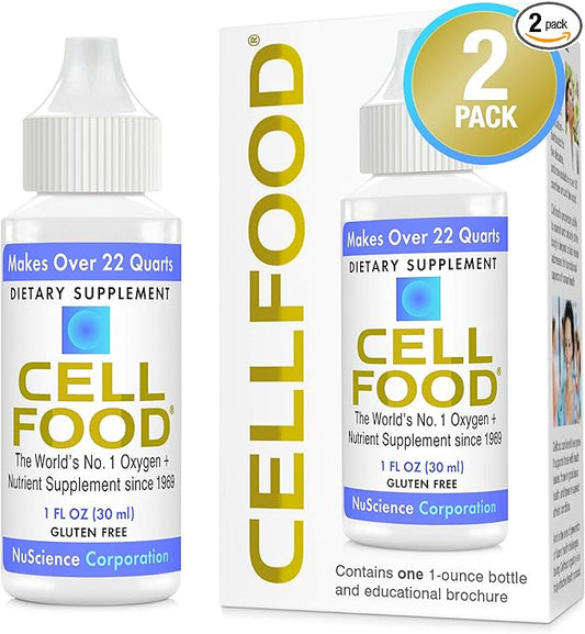Cellfood Liquid Concentrate - 1 fl oz, 2 Pack - Oxygen + Nutrient Supplement - Supports Immune System, Energy, Endurance, Hydration & Overall Health - Gluten Free, Non-GMO, Kosher - Makes 22+ Quarts