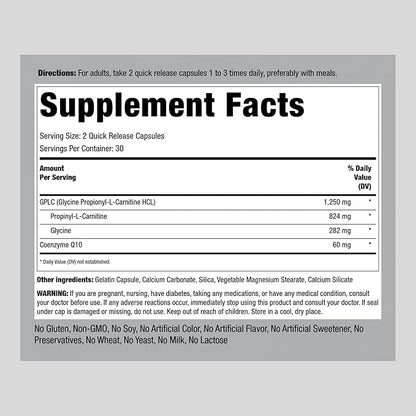 Piping Rock GPLC Glycine Propionyl-L-Carnitine | 1250mg | 60 Capsules | Plus CoQ10 | Non-GMO, Gluten Free Supplement