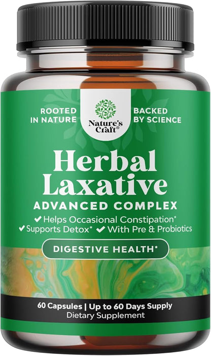 Herbal Laxative Capsules with Probiotics – Natural Laxative Pills to Cleanse Colon and Support Digestive System with Psyllium Husk Powder Senna Leaf Cascara Sagrada – Gentle Laxative for Women & Men
