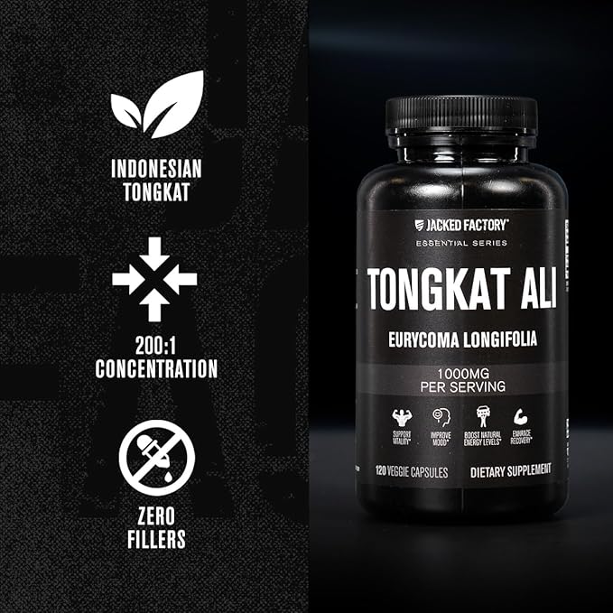 Jacked Factory Indonesian Tongkat Ali - 200:1 Extract Longjack Tongkat Ali for Men to Support Vitality, Improve Mood, Boost Natural Energy Levels, & Enhance Recovery - 120 Capsules