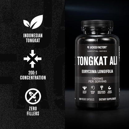Jacked Factory Indonesian Tongkat Ali - 200:1 Extract Longjack Tongkat Ali for Men to Support Vitality, Improve Mood, Boost Natural Energy Levels, & Enhance Recovery - 120 Capsules