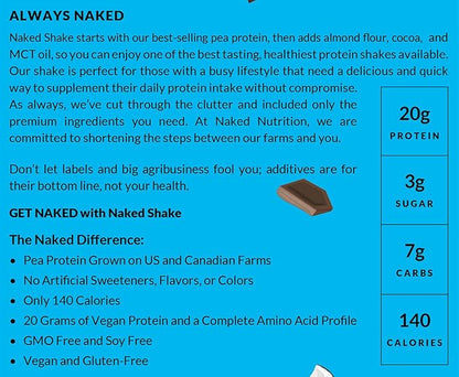 Naked Shake - Chocolate Coconut Almond Protein Powder - Flavored Plant Based Protein from US & Canadian Farms with MCT Oil, Gluten-Free, Soy-Free, No GMOs or Artificial Sweeteners - 30 Servings