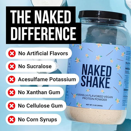 Naked Shake - Vanilla Protein Powder - Plant Based Protein Shake with Mct Oil, Gluten-Free, Soy-Free, No Gmos Or Artificial Sweeteners - 30 Servings