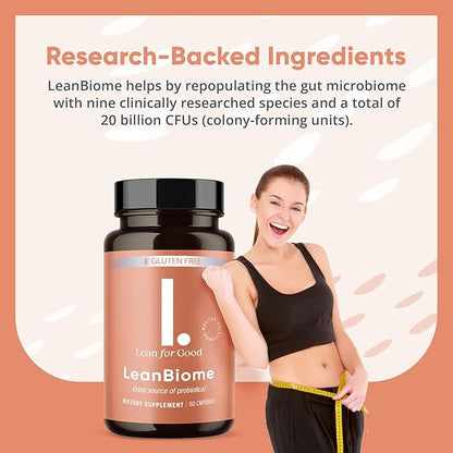 LeanBiome, 9-Strain Probiotic Formula, Supports a Balanced Gut Microbiome, Powerful Gut Probiotics with Greenselect Phytosome - 60 Capsules, 3 Pack