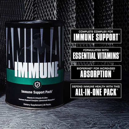 Animal Immune Pak - Zinc, Vitamin C, Vitamin D, Olive Leaf Extract, Black Pepper Extract and More, Immune Pill Packs, 30 Count