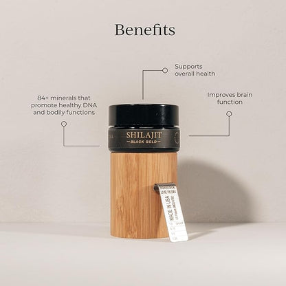 CYMBIOTIKA Pure Himalayan Shilajit Resin with Elemental Gold, Fulvic Acid, 84+ Trace Minerals, Digestive & Immune Supplement to Support Focus & Energy, Overall Health, High Potency, Vegan, 15g Jar