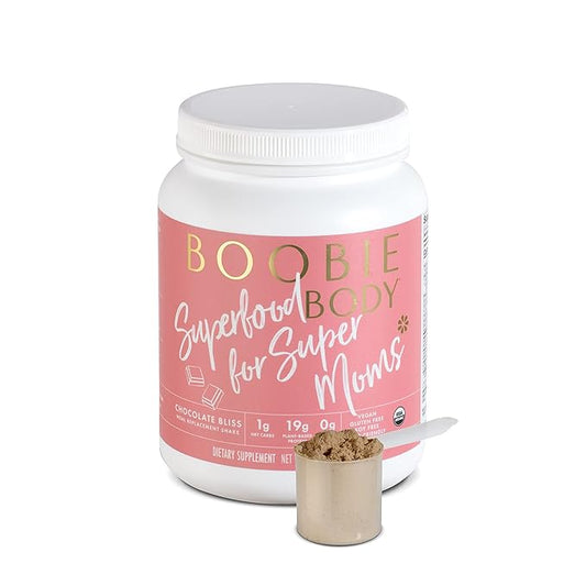Boobie Body Superfood Protein Shake for Moms, Pregnancy Protein Powder, Lactation Support to Increase Milk Supply, Probiotics, Organic, Diary-Free, Gluten-Free, Vegan - Chocolate Bliss (20 servings)
