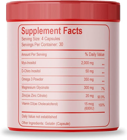 Inositol Multivitamin Capsules, 2000mg Myo-Inositol & 50mg D-Chiro Inositol 40:1 Blend, Inositol Supplement with Omega 3 for Women (120 Capsules)