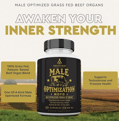 Ancestral Supplements Mofo, Supplements for Men, Support for Test and Energy Levels and Overall Men's Health and Wellness, Non-GMO Grass Fed Beef Organ Supplement with Liver, No Fillers, 180 Capsules