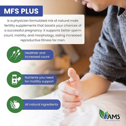 America Medic & Science MFS Plus Fertility Supplements for Men (120 Capsules) Sperm Count Booster, Supports Motility | Natural Preconception Vitamins, Reproductive Aid, with Zinc, CoQ10