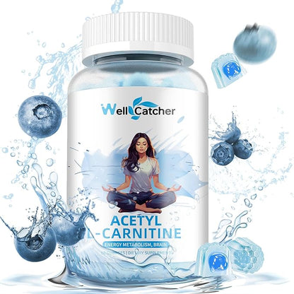Acetyl L-Carnitine Gummies 1000 MG - Sugar Free L-Carnitine Supplement for Muscular Endurance, Brain Health, Energy Metabolism - Vegan Non-GMO - Blueberry Flavoured - 60 Counts