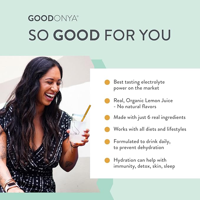 GOODONYA Organic Hydration Electrolyte Powder | Lemon, Coconut Water, Magnesium, Himalayan Pink Salt | Only 1g Sugar, No Artificial Flavors | USDA Organic & Plant-Based | 6 Servings
