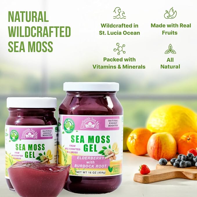Wildcrafted Irish Sea Moss Gel | Made in USA | Rich in Vitamins & Minerals | Sea Moss Gel Raw | Nutritional Supplement | Elderberry (16 oz)