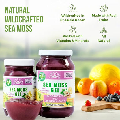 Wildcrafted Irish Sea Moss Gel | Made in USA | Rich in Vitamins & Minerals | Sea Moss Gel Raw | Nutritional Supplement | Elderberry (16 oz)