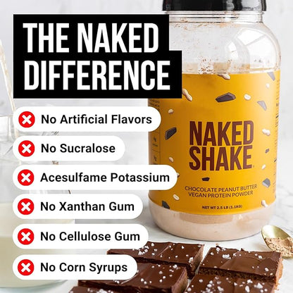 Naked Shake - Chocolate Peanut Butter Protein Powder - Vegan Protein Powder from US & Canadian Farms with MCT Oil, Gluten-Free, Soy-Free, No GMOs or Artificial Sweeteners - 30 Servings