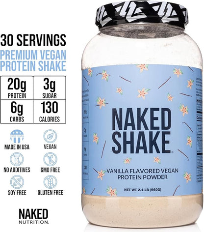 Naked Shake - Vanilla Protein Powder - Plant Based Protein Shake with Mct Oil, Gluten-Free, Soy-Free, No Gmos Or Artificial Sweeteners - 30 Servings