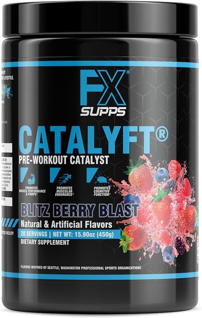 Catalyft Pre-Workout PowderDrink for Men and Women Blitz Berry Blast Dietary SupplementMix with Creatine,Caffeine & Beta-Alanine | Best for Energy Pump,Muscle Gain & Focus,20 Servings(1 Pack)