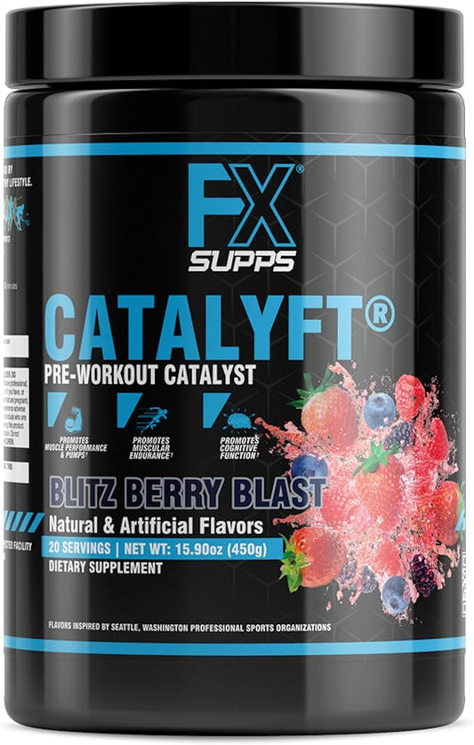 Catalyft Pre-Workout PowderDrink for Men and Women Blitz Berry Blast Dietary SupplementMix with Creatine,Caffeine & Beta-Alanine | Best for Energy Pump,Muscle Gain & Focus,20 Servings(1 Pack)