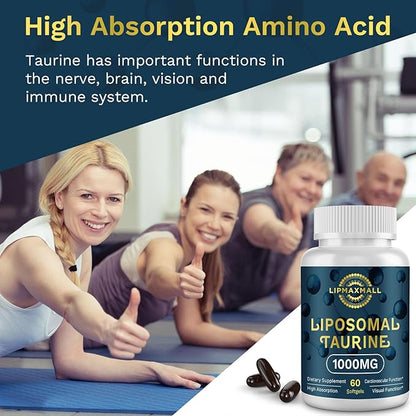 Liposomal Taurine Supplement 1000mg, High Absorption Amino Acid for Heart, Nerve, Brain, Visual, Longevity & Muscle (60 Softgels - 1 Pack)