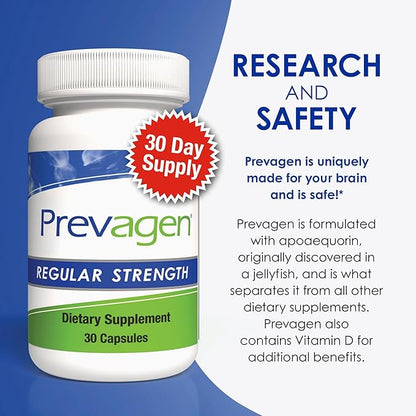 Prevagen Regular Strength 10mg, 30 Capsules |2 Pack| with Apoaequorin & Vitamin D with Attractive and Stackable Prevagen Storage Box