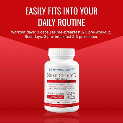 Approved Science Nitric Oxide MD - Muscle Development, Lean Body Mass, Improve Oxygen Supply, Boost Energy - 90 Capsules - 1 Bottle