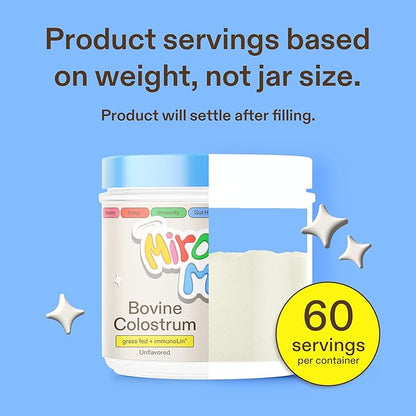 Colostrum Supplement for Gut Health, Hair Growth, Beauty and Immune Support - Easy to Mix Grass Fed Bovine Powder - Highest IgG Plus ImmunoLin, Unflavored 60 Servings