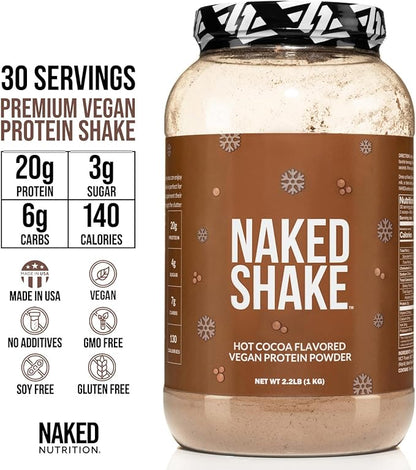 Naked Shake - Hot Cocoa Protein Shake - Plant Based Protein Powder with Mct Oil - Gluten-Free, Soy-Free, No Gmos Or Artificial Sweeteners - 30 Servings