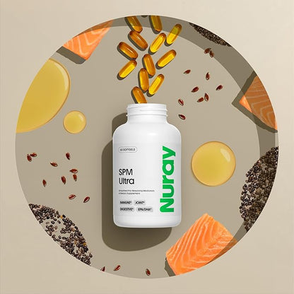 Nuray Pro-Resolving Mediators (SPM's) with Omega 3, Cod Liver Oil for Digestive Health & Immune Support, DHA, EPA, DPA, Gluten- Free, 60 Vegetarian Softgels