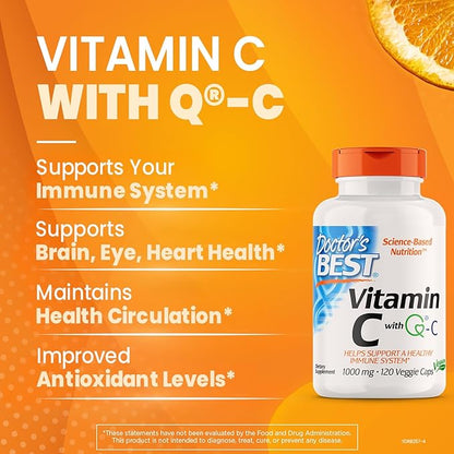 Doctor's Best Vitamin C with Q-C - Vitamin C 1000mg Non-GMO, Vegan, Gluten Free, Soy Free, Sourced from Scotland Veggie Caps, 120 Count
