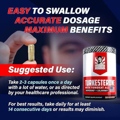 Turkesterone 15,000mg [Max Potency] + BioPerine® for High Absorption Supplement with Tongkat Ali - Increase Lean Muscle Growth & Recovery, Drive & Stamina - USA Made & Non GMO - 120 V Capsules