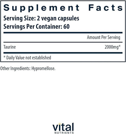 Vital Nutrients Taurine 1000mg | Vegan Amino Acid Detox Supplement | Taurine Supplement to Support Heart, Nerve, and Liver Health* | Gluten, Dairy, Soy Free | Non-GMO | 120 Capsules