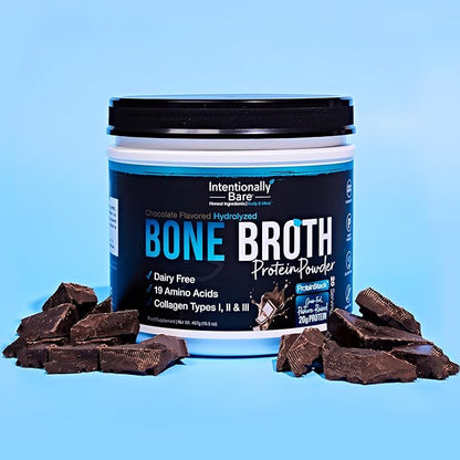 Intentionally Bare Bone Broth Protein Powder Chocolate - 20g Collagen Protein Powder for Skin Hair Joints & Gut - Keto Protein Powder with Collagen Peptide - Chocolate Collagen Powder - 20 Servings