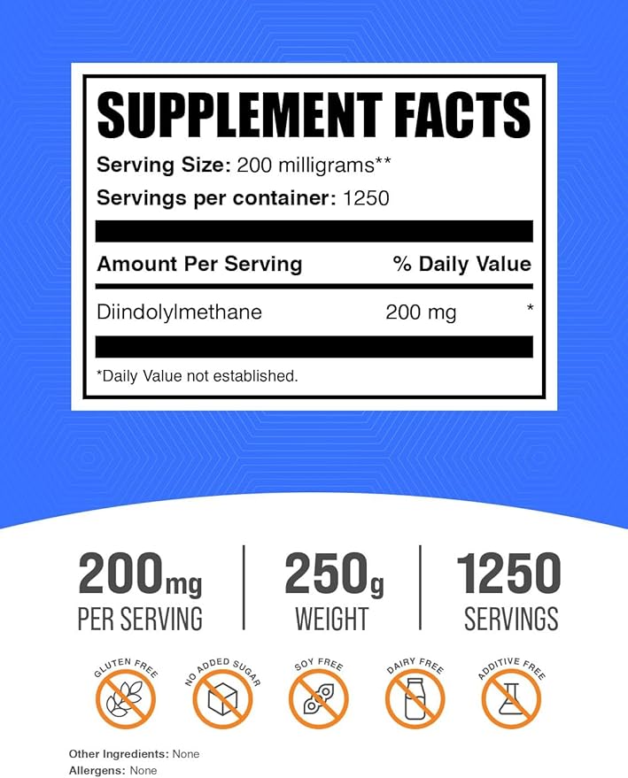 BulkSupplements.com DIM Powder - Diindolylmethane Powder, DIM Supplement for Men & Women - DIM 200mg, Gluten Free - 200mg per Serving, 250g (8.8 oz) (Pack of 1)