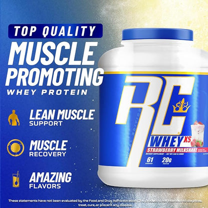 Ronnie Coleman Signature Series Whey XS Protein Powder, Pre Workout Shake Mix for Lean Muscle Support, Low Sugar Supplement for Women & Men, Strawberry Milkshake Flavor, 5 lb