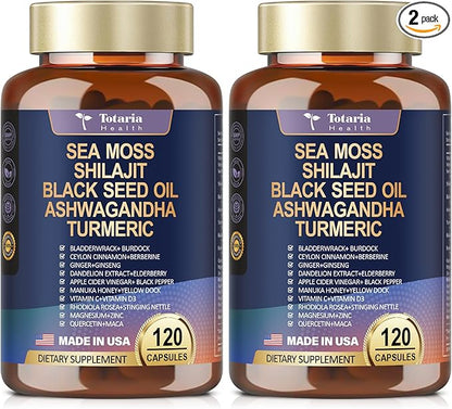 25-in-1 Sea Moss Capsules, 120 Capsules per Bottle, 2 Bottles