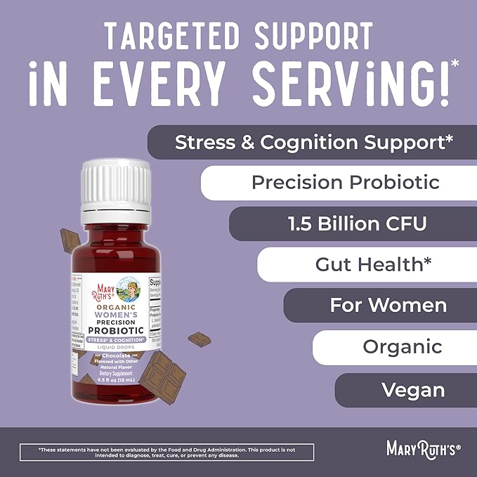 MaryRuth Organics USDA Organic Stress & Cognition Probiotics for Women | Focus Supplement | Support Calm | Stress Relief Supplement | Womens Probiotic | Gut Health for Women | Vegan | 30 Servings