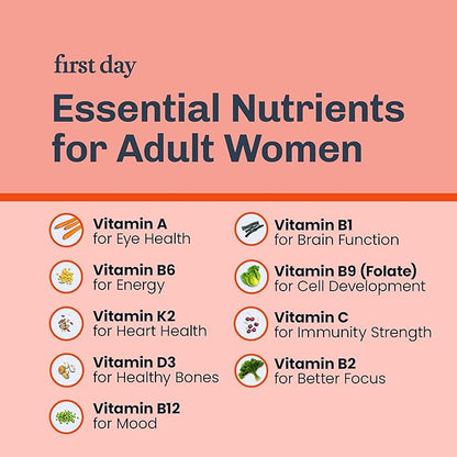 FIRST DAY Women’s Daily Supercharge Multivitamin Gummies – Vitamins A, B1, B6, B12, C, D3, E & K + Magnesium, Zinc, Biotin – Made w/Organic Fruits & Veggies, Only 2g Sugar – 30 Day Supply