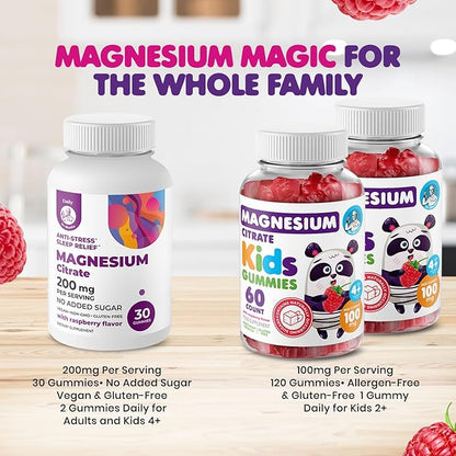 DR. MORITZ Magnesium Bundle - Calm Magnesium Gummies for Adults (200mg, 30 Count) and Kids Magnesium Gummies (120 Count, 2 Pack) - Sugar-Free Magnesium Citrate Gummies for Relaxation Support