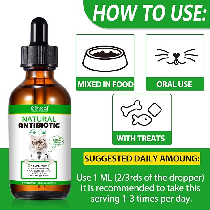 Antibiotics for Cats, Premium Cat Antibiotics Supplemen, Natural Antibiotic for Cats, Pet Supplements, Cat Antibiotics Supports Immune & Cats Allergy Relief, Cats Multivitamin - 2 Fl Oz / 60ML