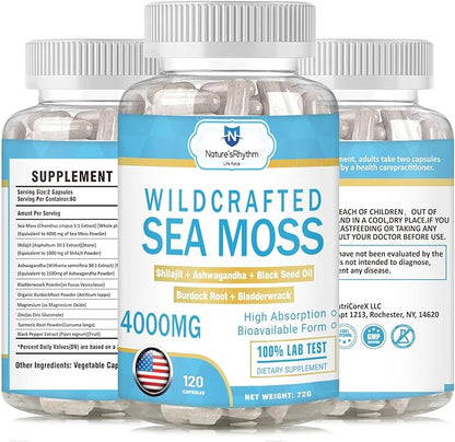 Nature's Rhythm Daily Mineral Multivitamin with Seaweed, Magnesium, Black Seed Oil, Bladderwrack Immune Support Supplement, 60 Day Supply, 120 Capsules