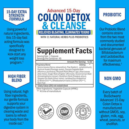 Colon Cleanser and Detox for Weight Loss & Digestive Support - 15 Day Fast-Acting Extra Strength Cleanse with Probiotic Fiber Plus Noni for Constipation Relief & Bloating Support, Non-GMO, 45 Count