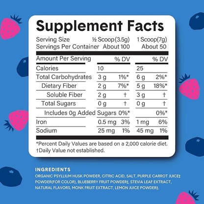 Bellway Super Fiber Powder + Fruit (3 Pack), Sugar Free Organic Psyllium Husk Powder Fiber Supplement for Regularity, Bloating Relief & Gut Health, Non-GMO, Plant-Based, Mixed Berry (150 Servings)