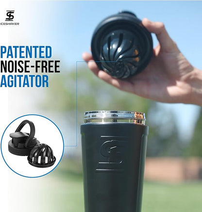 Ice Shaker Insulated Stainless Steel Shaker Bottle | 26oz, Navy | Cold for 30+ Hours | Insulated Cup with Twist-on Agitator | Odor-Free Shaker Cup for Protein Shakes, Water, Smoothies, Cocktails
