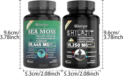 2pcs, Ultimate Wellness Bundle - Boost Energy, Immunity & Brain Function with 7000mg Sea Moss, 4000mg Black Seed Oil, 2000mg Ashwagandha, 9000mg Ginger & Shilajit, Vegan-Friendly Supplement